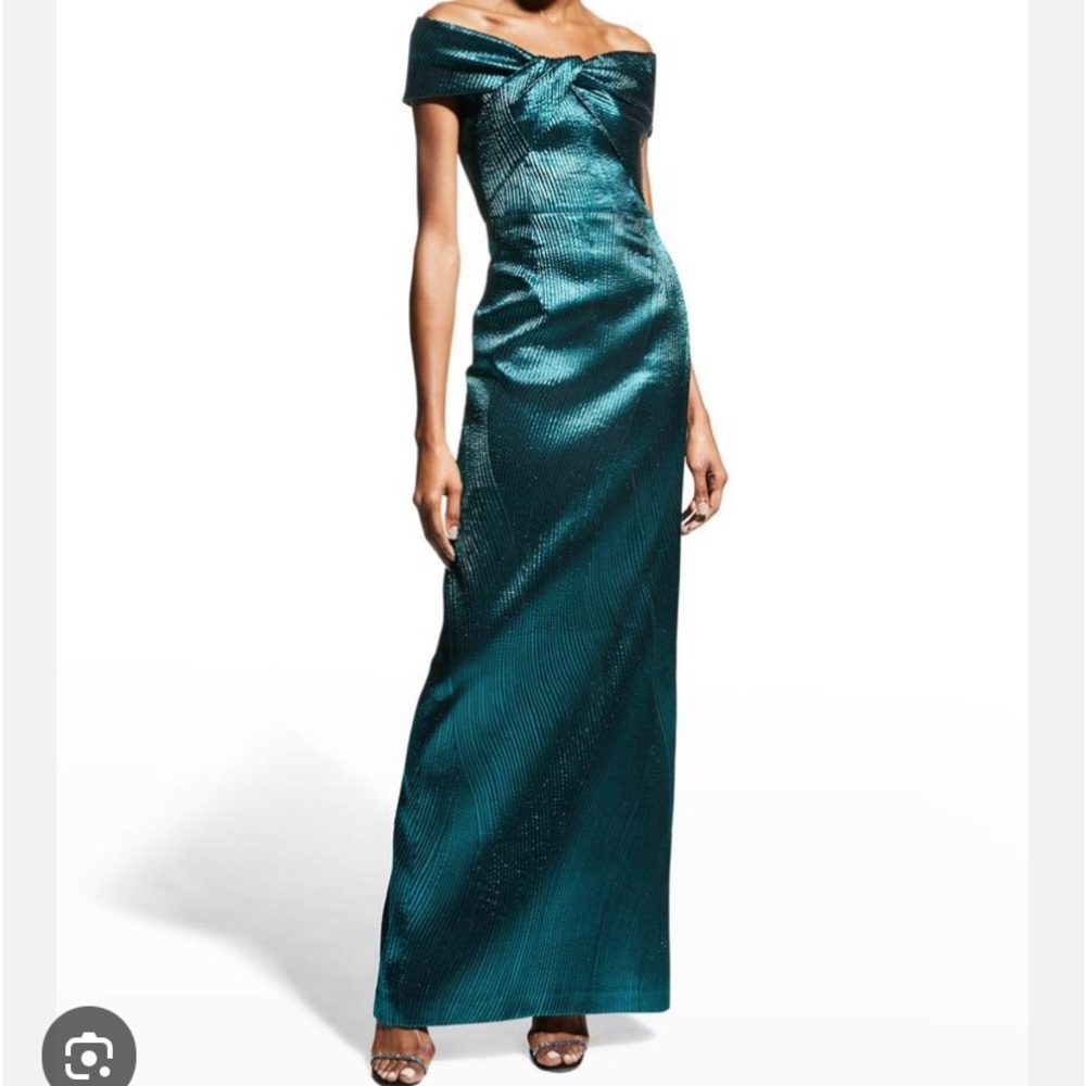Rickie Freeman for Teri Jon Metallic Jacquard Off the Shoulder gown